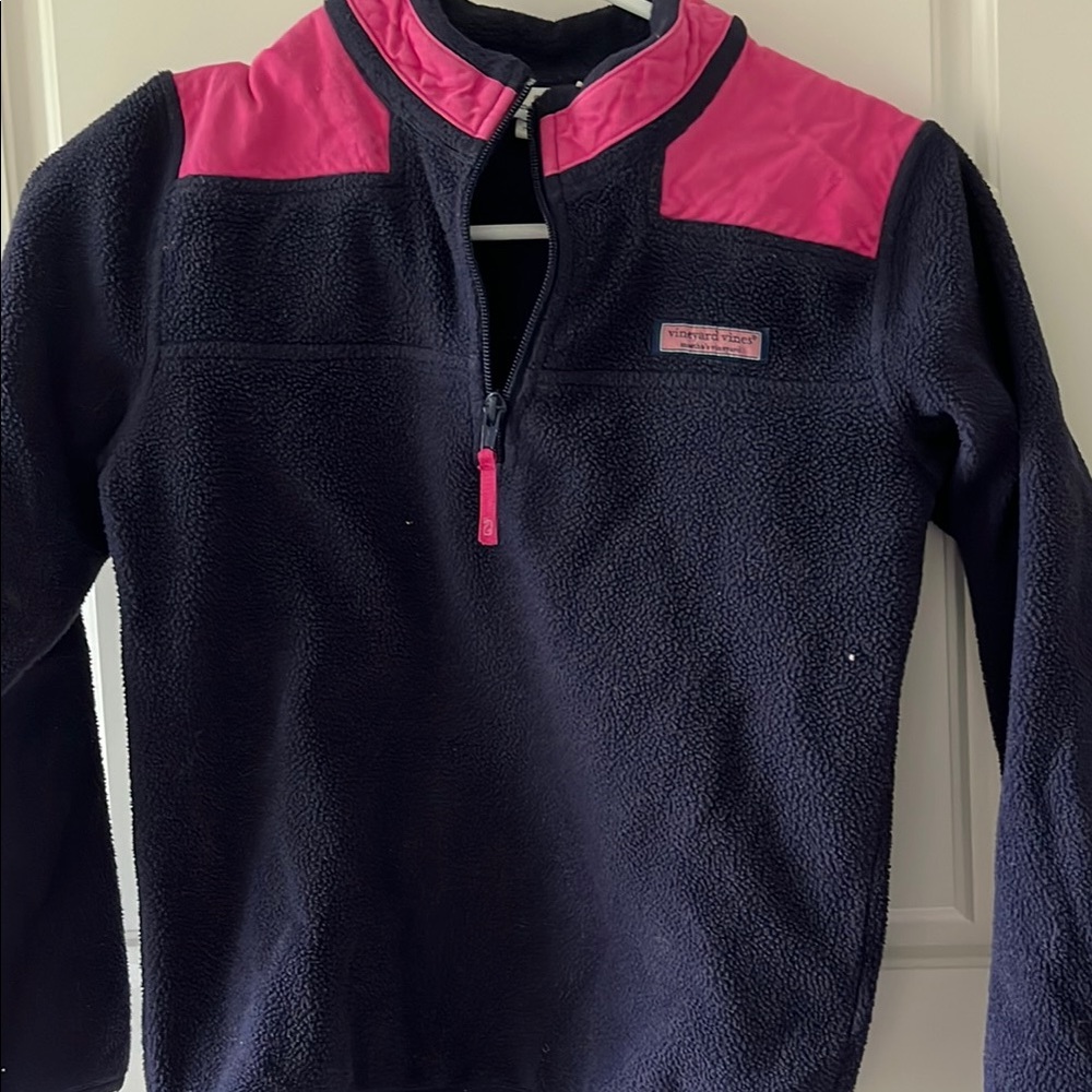 Vineyard Vines Kids Navy and Pink Fleece Pullover